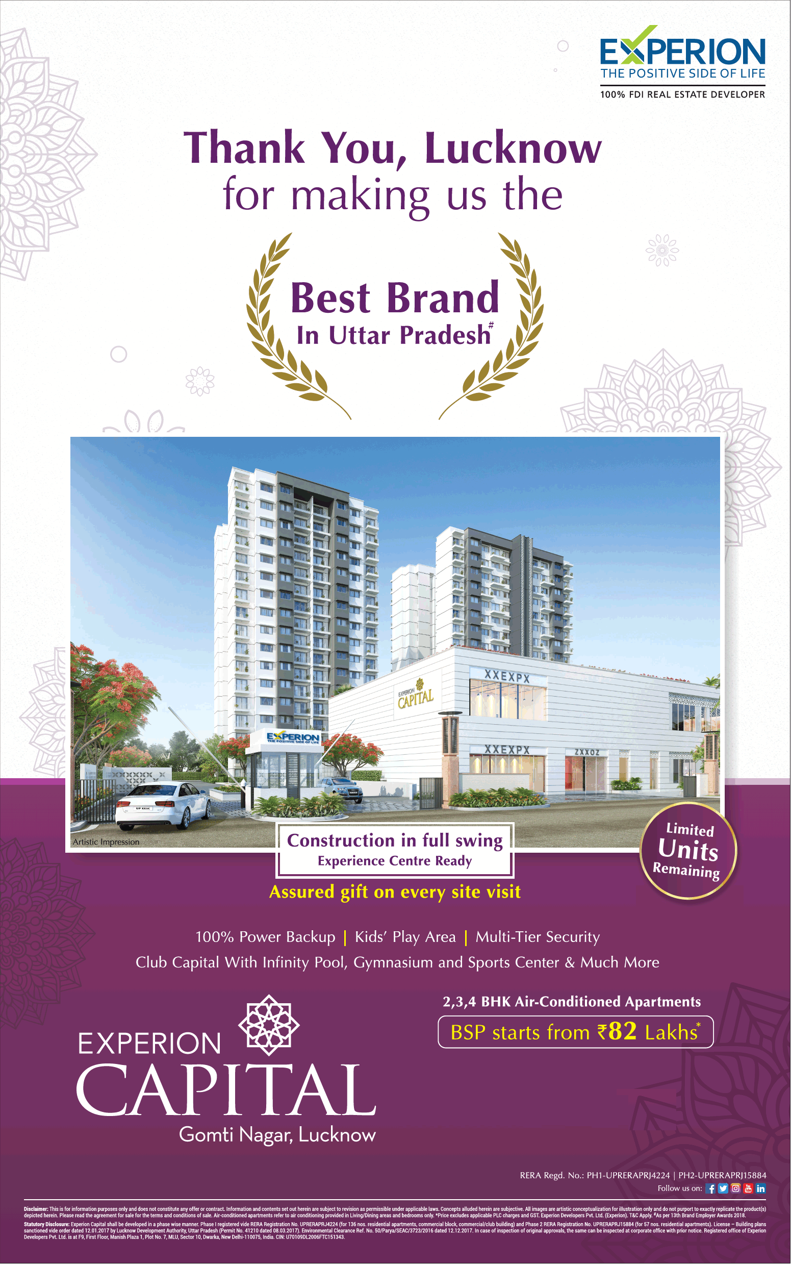 Construction in full swing at Experion Capital in Lucknow Update